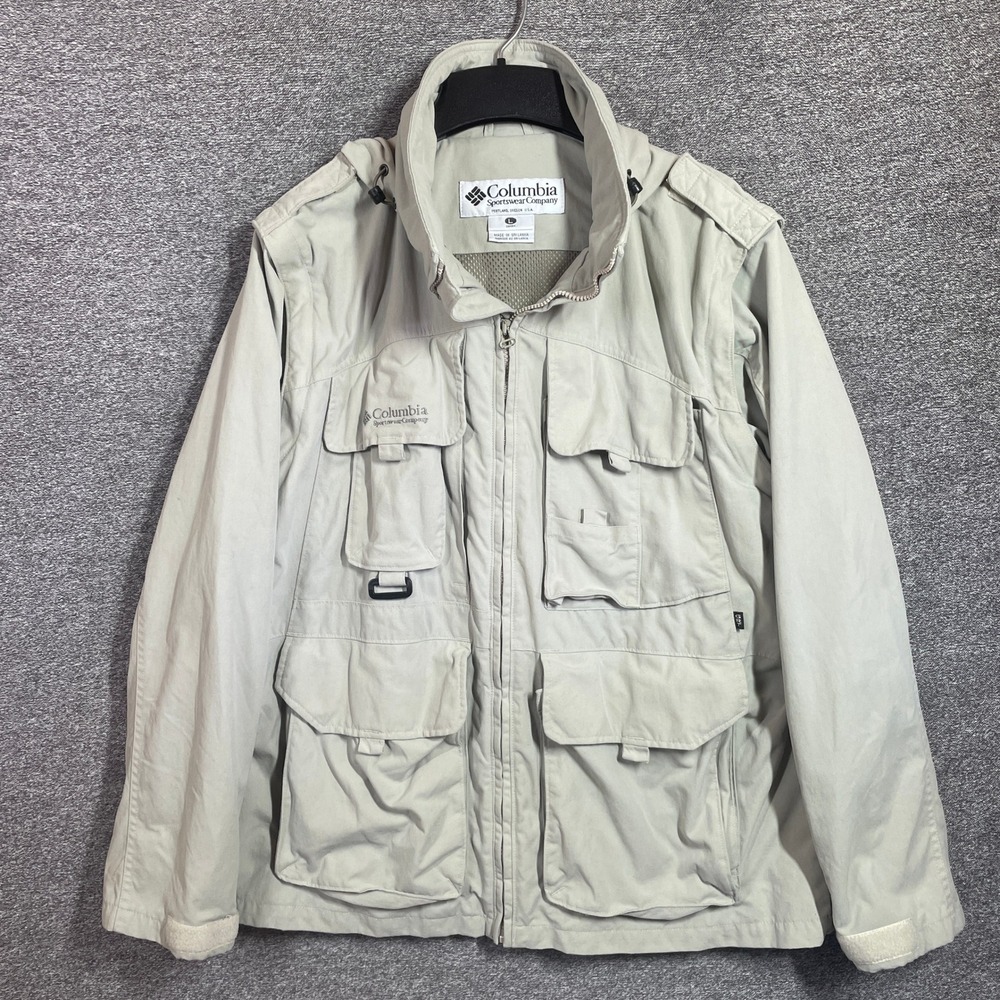 Columbia Sportswear GRT Convertible Jacket Vest Mens Large Tan Khaki Zip Off